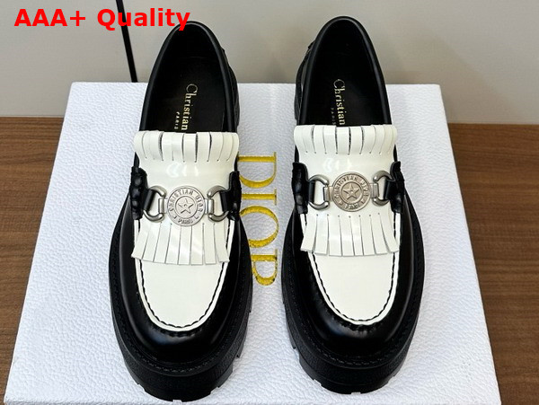 Dior Emblem Loafer in White and Black Brushed Calfskin Replica