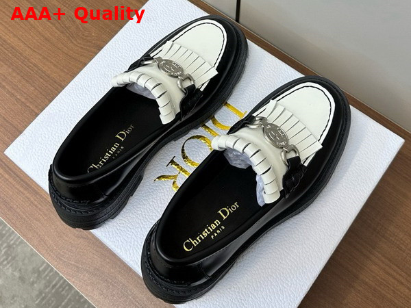 Dior Emblem Loafer in White and Black Brushed Calfskin Replica