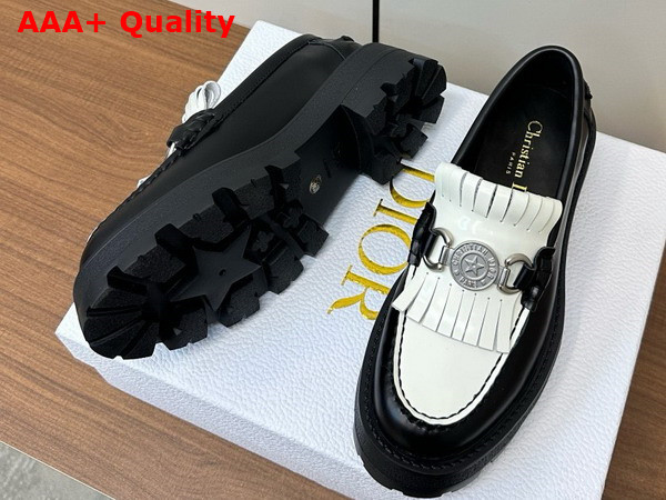 Dior Emblem Loafer in White and Black Brushed Calfskin Replica
