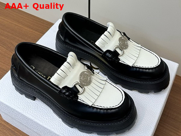 Dior Emblem Loafer in White and Black Brushed Calfskin Replica