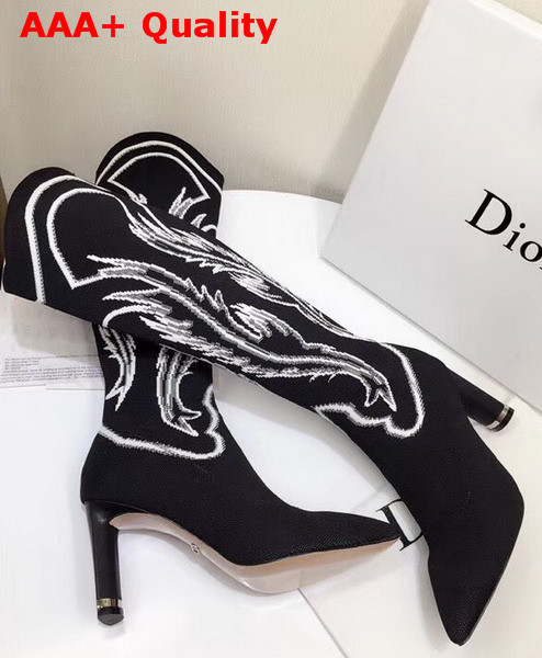 Dior Embroidered Technical Knit Knee Boot in Black Replica