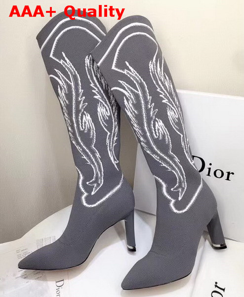 Dior Embroidered Technical Knit Knee Boot in Grey Replica