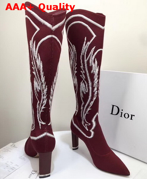 Dior Embroidered Technical Knit Knee Boot in Red Replica