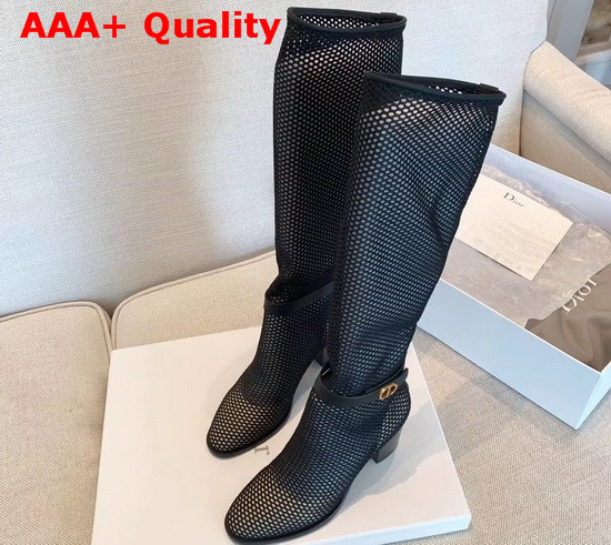 Dior Empreinte Heeled Boot Black Mesh Calfskin Replica