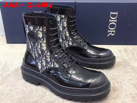 Dior Explorer Ankle Boot Beige and Black Dior Oblique Jacquard and Black Shiny Calfskin Replica