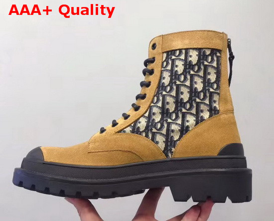 Dior Explorer Ankle Boot Beige and Black Dior Oblique Jacquard and Brown Suede Calfskin Replica