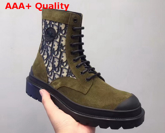 Dior Explorer Ankle Boot Beige and Black Dior Oblique Jacquard and Olive Suede Calfskin Replica