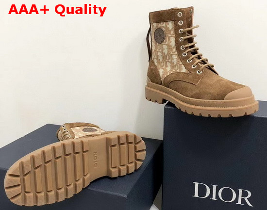 Dior Explorer Ankle Boot Brown Dior Oblique Jacquard and Black Calfskin Replica