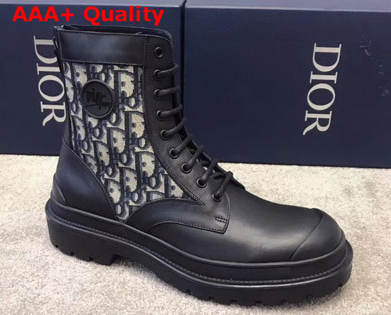 Dior Explorer Ankle Boot in Beige and Black Dior Oblique Jacquard and Black Smooth Calfskin Replica
