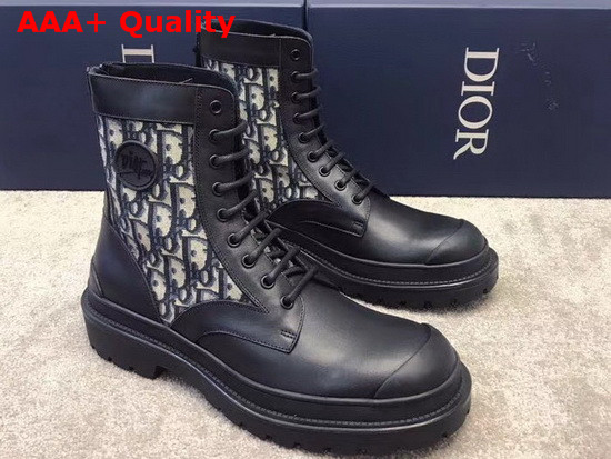 Dior Explorer Ankle Boot in Beige and Black Dior Oblique Jacquard and Black Smooth Calfskin Replica