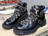 Dior Explorer II Laced and Buckled Ankle Boot Black Polished Calfskin and Beige and Black dior Oblique Jacquard Replica