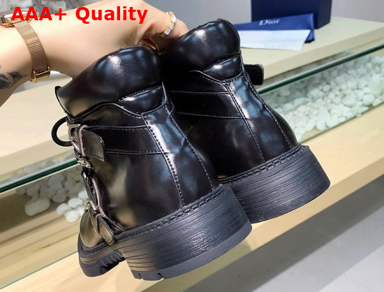 Dior Explorer II Laced and Buckled Ankle Boot Black Polished Calfskin and Beige and Black dior Oblique Jacquard Replica