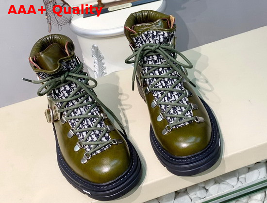 Dior Explorer II Laced and Buckled Ankle Boot in Khaki Polished Calfskin Replica