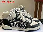 Dior First High Top Sneaker in Black and White Calfskin with Two Tone Lace Replica