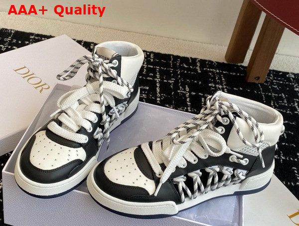 Dior First High Top Sneaker in Black and White Calfskin with Two Tone Lace Replica