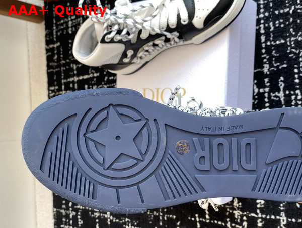 Dior First High Top Sneaker in Black and White Calfskin with Two Tone Lace Replica
