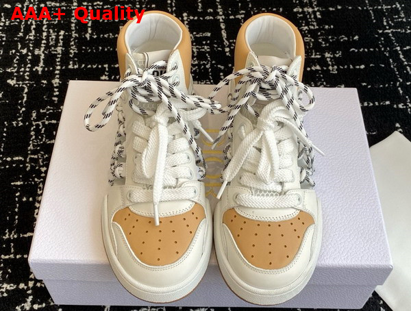 Dior First High Top Sneaker in White and Natural Calfskin with Two Tone Lace Replica