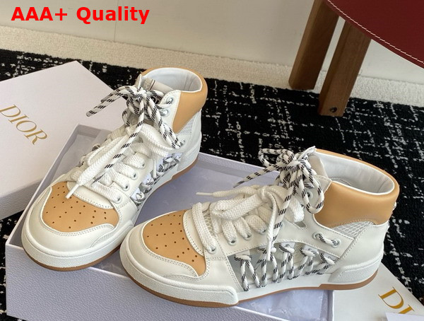 Dior First High Top Sneaker in White and Natural Calfskin with Two Tone Lace Replica