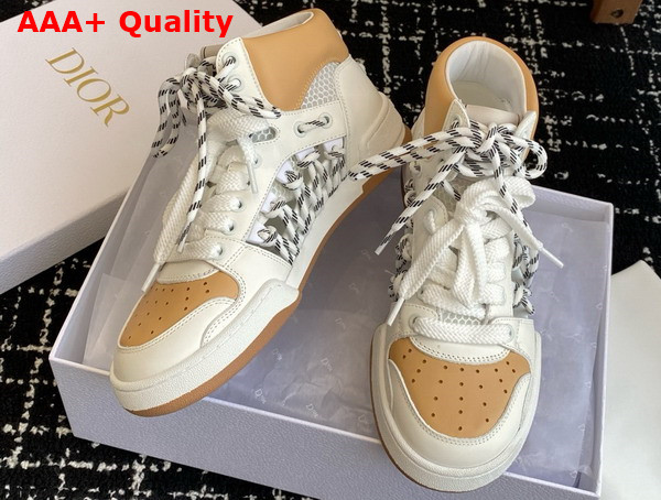 Dior First High Top Sneaker in White and Natural Calfskin with Two Tone Lace Replica