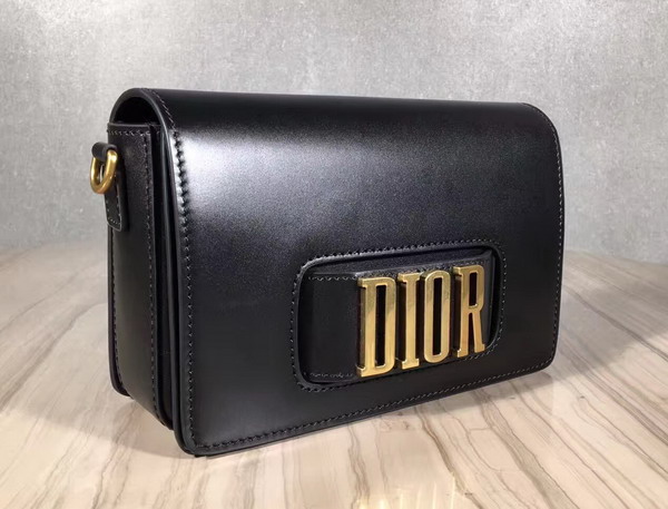 Dior Flap Bag with Slot Handclasp in Black Calfskin Aged Gold Tone Metal For Sale