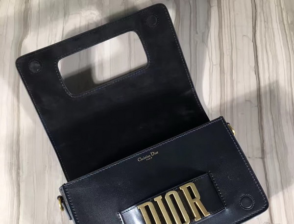Dior Flap Bag with Slot Handclasp in Black Calfskin Aged Gold Tone Metal For Sale