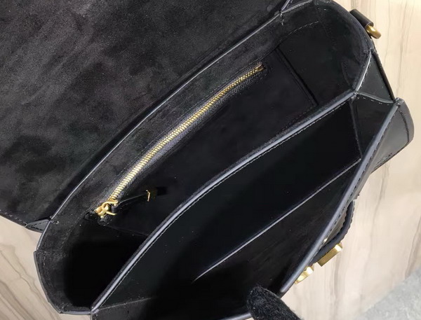 Dior Flap Bag with Slot Handclasp in Black Calfskin Aged Gold Tone Metal For Sale