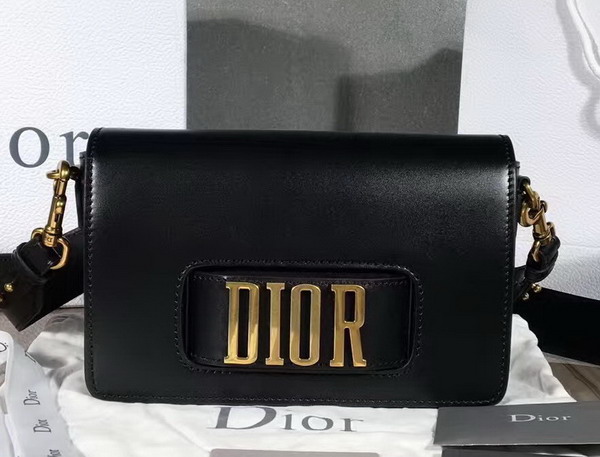 Dior Flap Bag with Slot Handclasp in Black Calfskin Aged Gold Tone Metal For Sale