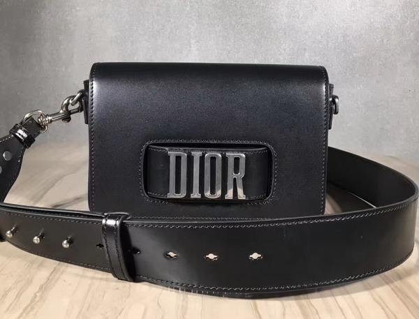 Dior Flap Bag with Slot Handclasp in Black Calfskin Silver Tone Metal For Sale