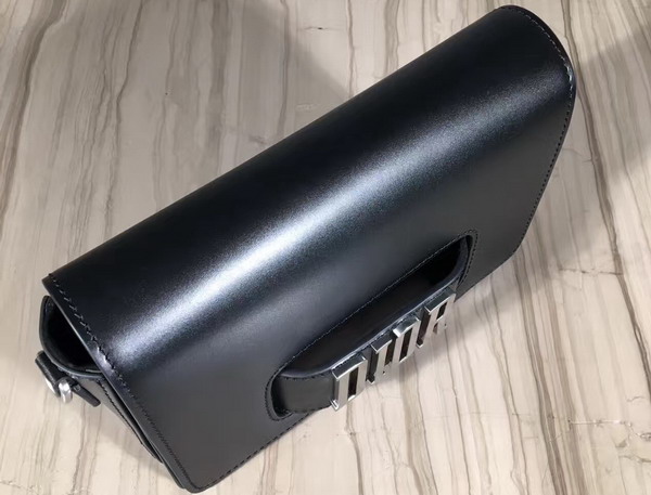 Dior Flap Bag with Slot Handclasp in Black Calfskin Silver Tone Metal For Sale