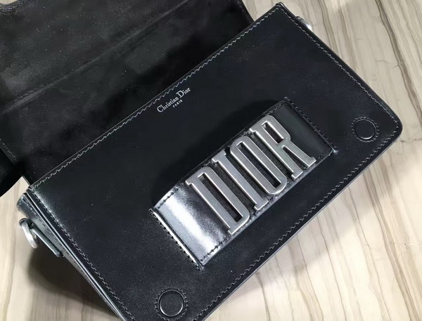 Dior Flap Bag with Slot Handclasp in Black Calfskin Silver Tone Metal For Sale