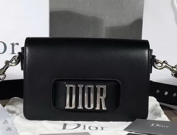 Dior Flap Bag with Slot Handclasp in Black Calfskin Silver Tone Metal For Sale