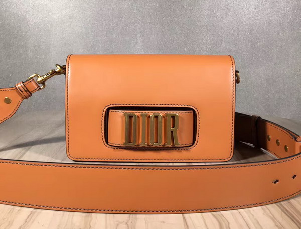 Dior Flap Bag with Slot Handclasp in Light Brown Calfskin Aged Gold Tone Metal For Sale
