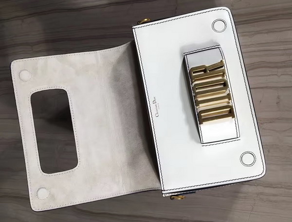 Dior Flap Bag with Slot Handclasp in Off White Calfskin Aged Gold Tone Metal For Sale