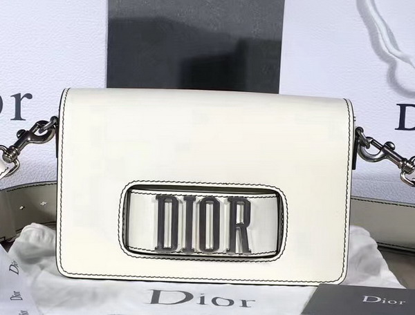 Dior Flap Bag with Slot Handclasp in Off White Calfskin Silver Tone Metal For Sale