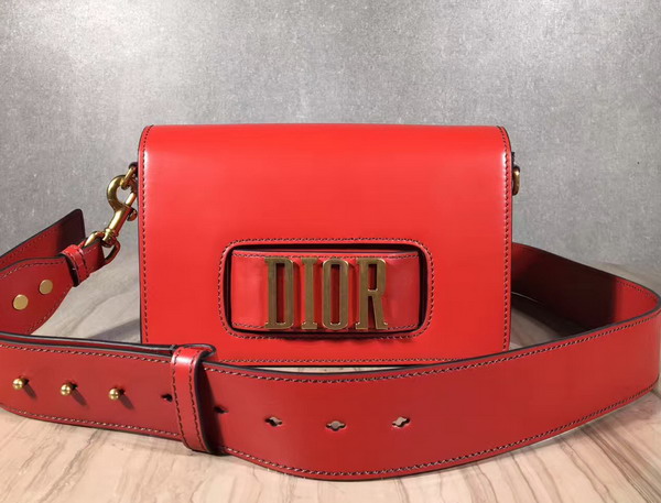 Dior Flap Bag with Slot Handclasp in Red Calfskin Aged Gold Tone Metal For Sale