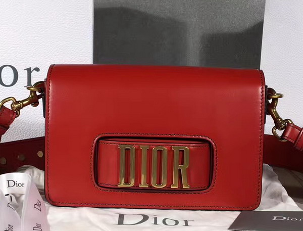 Dior Flap Bag with Slot Handclasp in Red Calfskin Aged Gold Tone Metal For Sale