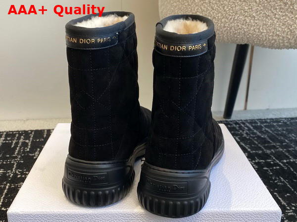 Dior Frost Ankle Boot in Black Cannage Suede and Ecru Lambskin Shearling Replica