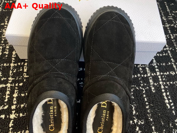Dior Frost Low Ankle Boot Black Cannage Suede and Ecru Lambskin Shearling Replica