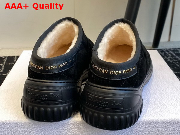 Dior Frost Low Ankle Boot Black Cannage Suede and Ecru Lambskin Shearling Replica