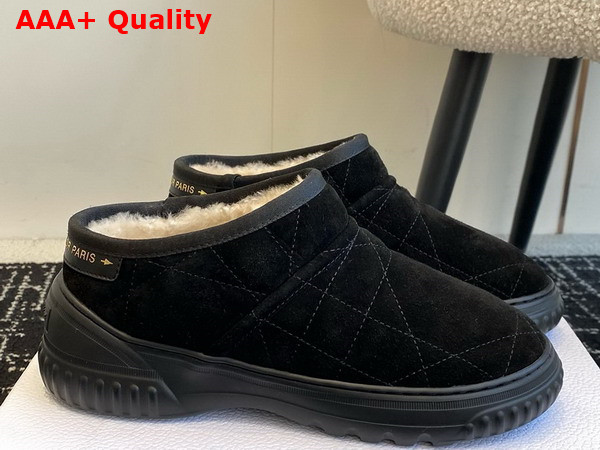 Dior Frost Low Ankle Boot Black Cannage Suede and Ecru Lambskin Shearling Replica