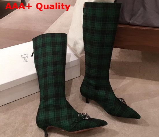 Dior Gang Boot in Tartan Fabric Black and Green Replica