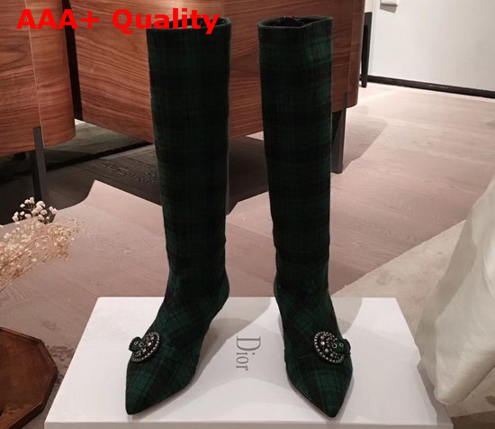 Dior Gang Boot in Tartan Fabric Black and Green Replica