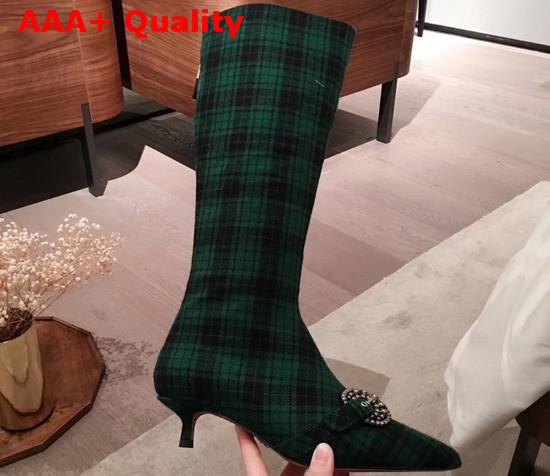 Dior Gang Boot in Tartan Fabric Black and Green Replica