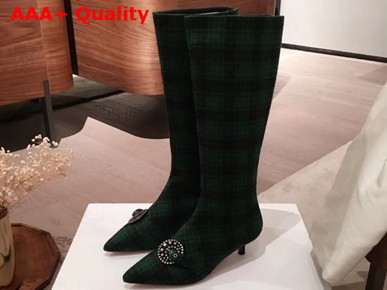 Dior Gang Boot in Tartan Fabric Black and Green Replica