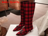 Dior Gang Boot in Tartan Fabric Black and Red Replica