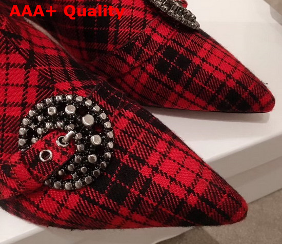 Dior Gang Boot in Tartan Fabric Black and Red Replica