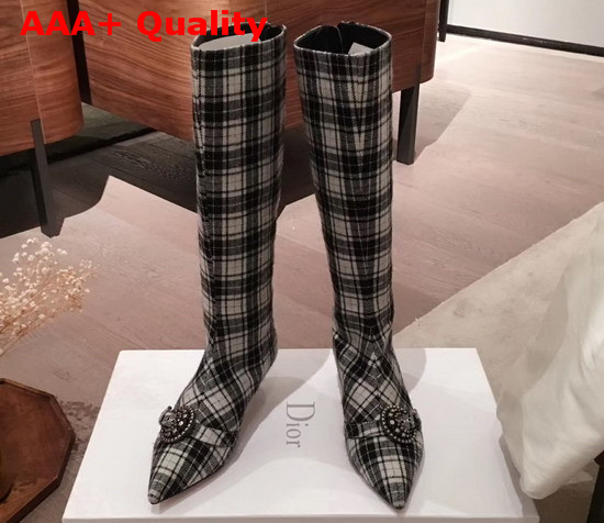 Dior Gang Boot in Tartan Fabric Black and White Replica