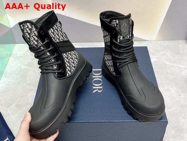 Dior Garden Lace Up Boot Beige and Black Dior Oblique Jacquard and Black Rubber Replica