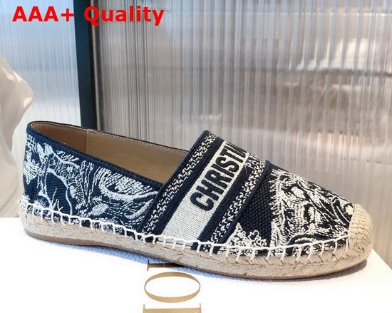 Dior Granville Espadrille Deep Blue Toile de Jouy Reverse Embroidered Cotton Replica