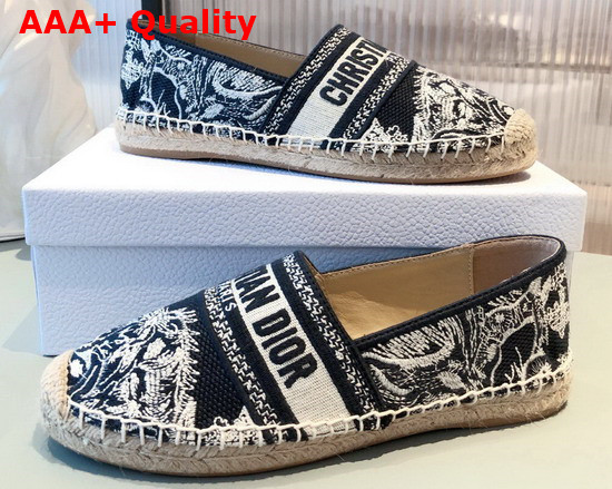 Dior Granville Espadrille Deep Blue Toile de Jouy Reverse Embroidered Cotton Replica